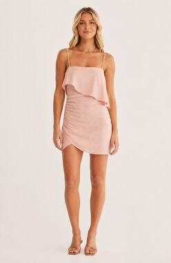 Rumer The Label Cascade Mini Dress Blush Pink Linen Womens Size XS New